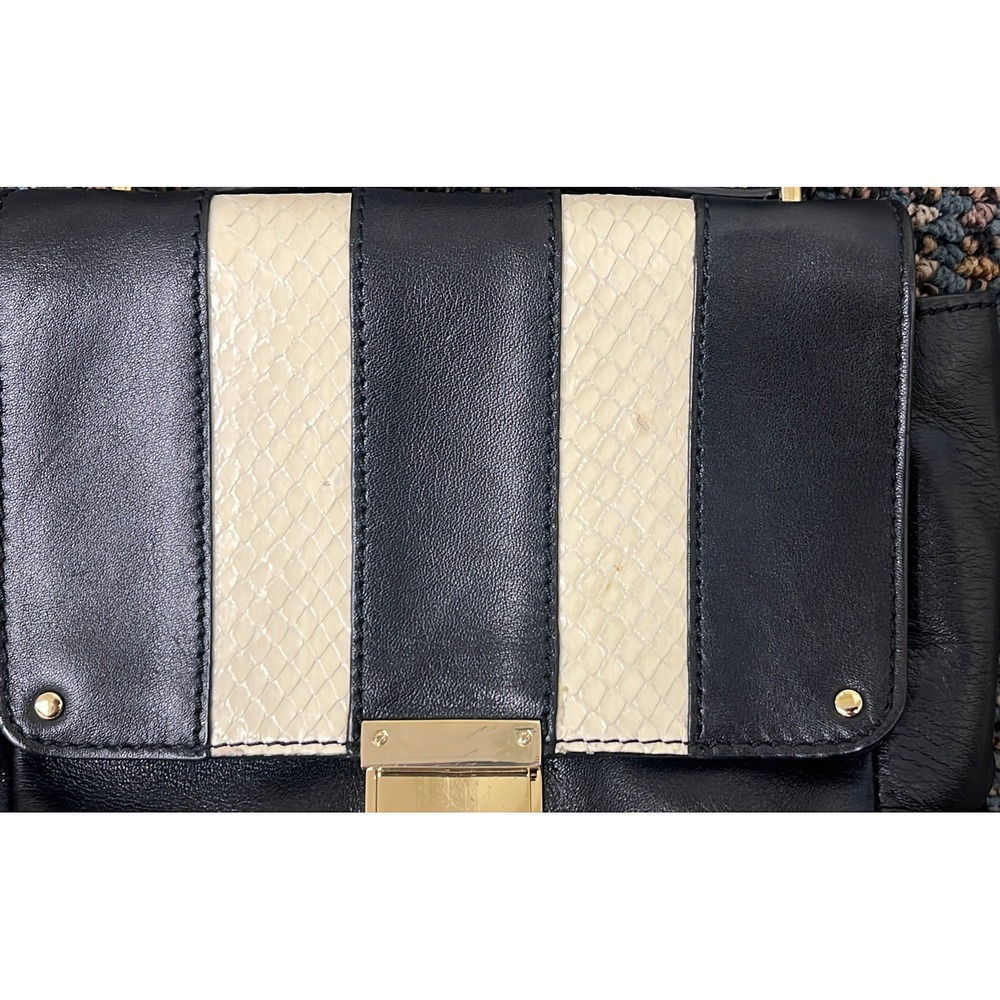Club Monaco Daria Black Cow Leather Water Snake Trim Crossbody Bag 06205386 - Picture 9 of 10